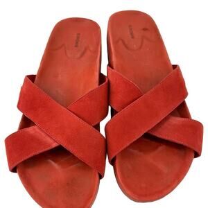 Birdies The Robin Persimmon Suede Slide Sandals Shoes Orange Womens Size 10